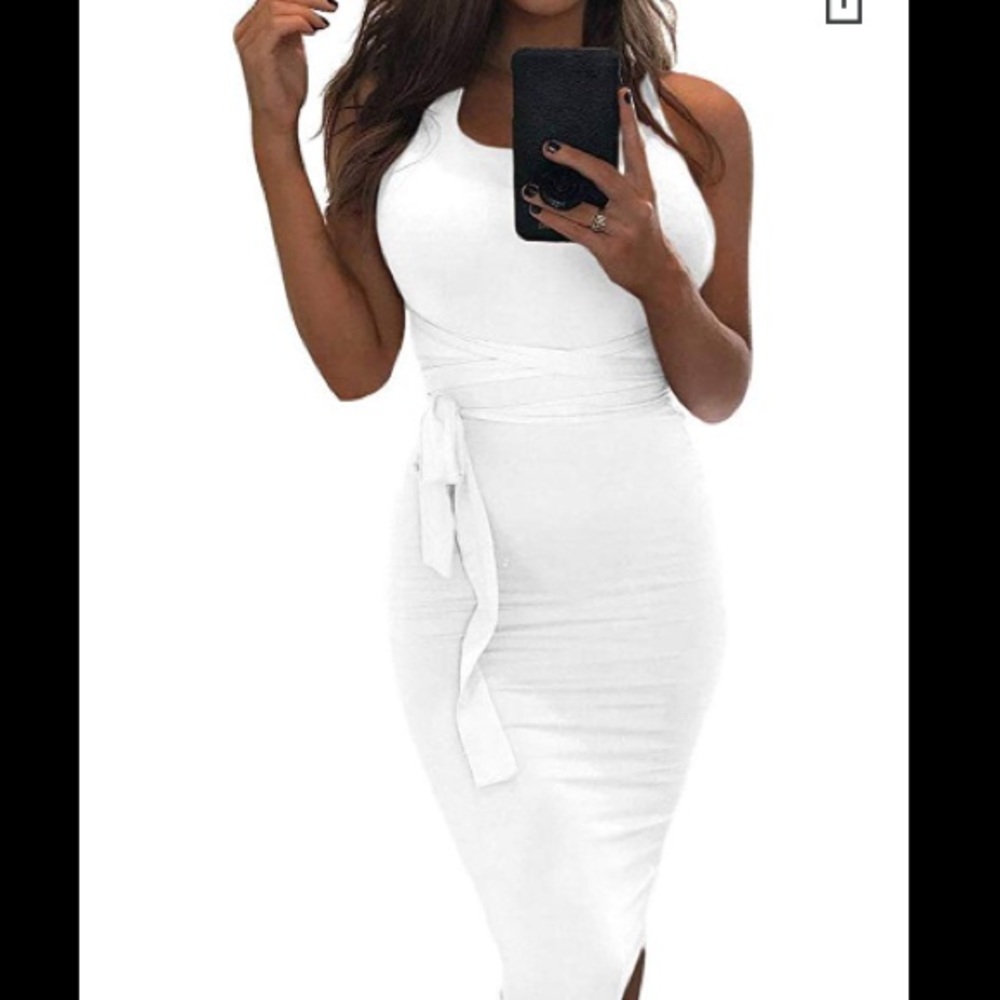 White- multi style- tank/open back bodycon dress